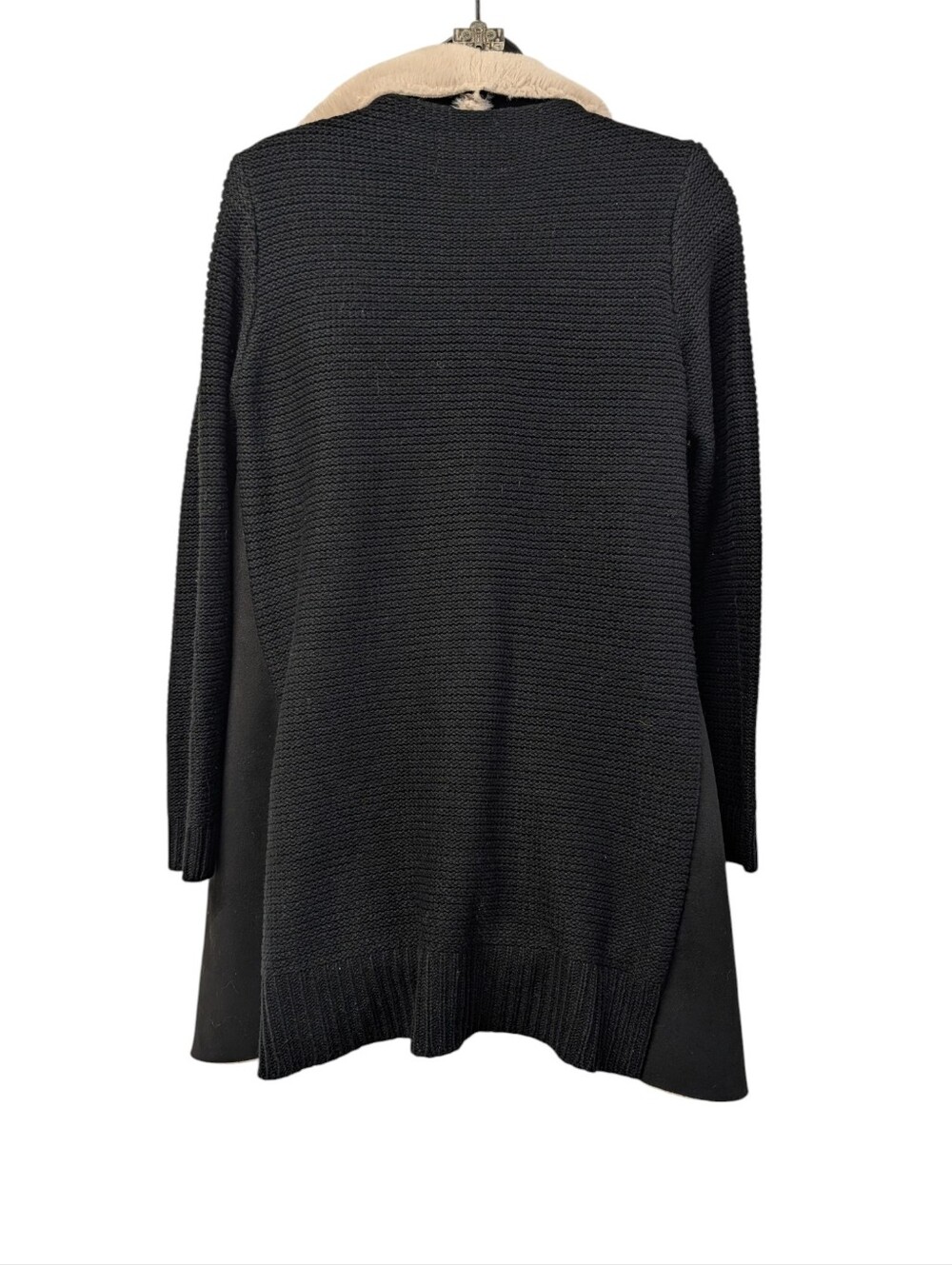 Twelfth Love Womens Black Knit Faux Suede /Fur Open Front Cardigan Collar Size M - Picture 2 of 9